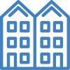 Blue apartment building outline icon